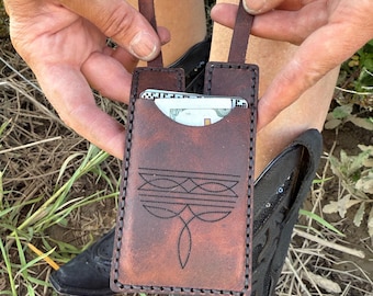 Leather boot wallet with snap strap western pull on boot accessory hands free rodeo and concert wallet boot strap wallet rodeo concert gift