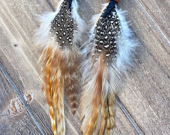 Tan feather earrings, natural feather earrings, leather earrings, boho earrings, western earrings, leather feathers, statement earrings