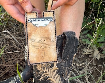 Leather boot wallet with snap strap neutral tones boot accessory hands free rodeo and concert wallet boot strap wallet rodeo concert gift