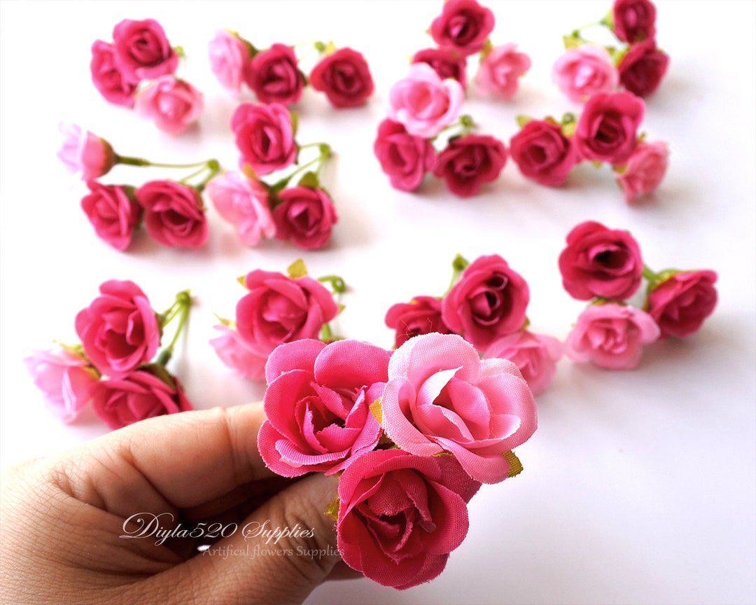 24 Mini Pink Roses , 8 Stems Silk Flowers,millinery, Flower Crown, Hair ...