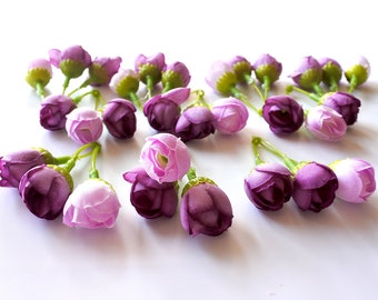 30pcs mini camellia bud , purple Silk Flowers, , Millinery, Flower Crown, Hair Accessories, Corsage, DIY Wedding Bridal flowers  lf004