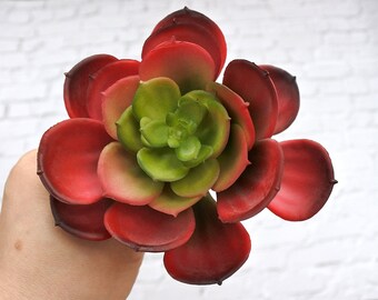 Suculenta artificial, suculenta falsa, suculenta roja falsa, loto, cactus falso sin maceta para decoración de bricolaje gardern en el hogar, decoración de oficina S018