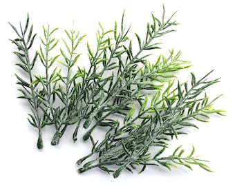 24 stycken konstgjorda dammiga blad med stjälkar, små utfyllnadsmaterial konstgjorda blad, utfyllnadsmaterial för bröllopsblommor, gulgrönt rosmarinblad (AP007)