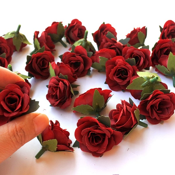 24pcs mini roses rouges , Fleurs de soie, , Chapellerie, Couronne de fleurs, Accessoires de cheveux, Corsage, BRID de mariage DIY, minuscules roses rouges lf009- rouge