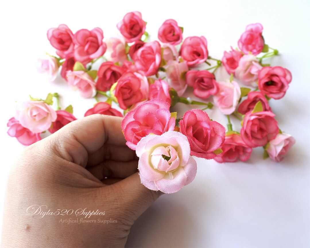 24 Mini Pink Roses , 8 Stems Silk Flowers,millinery, Flower Crown, Hair ...