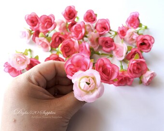 Box of 8 Vin Bundle Millinery Roses White w/Light Pink Tips Bell Shape $29.99 