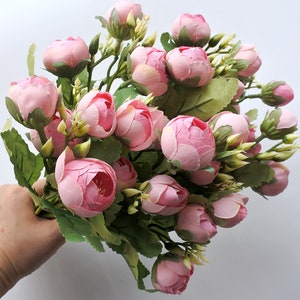 Pink Artificial camellia ,10 flowers  5 stems,Silk Flowers Bouquet, Party decoration, Wedding decor, Home Decor,  flowers pink  lotus w011