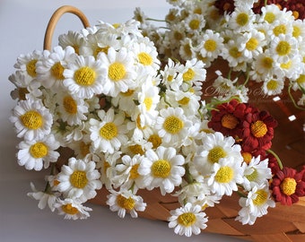 6 racimos de margaritas, 60 ramo de flores de seda de margarita artificial blanca, decoración de fiesta, decoración de boda, decoración del hogar, flores margarita blanca w012