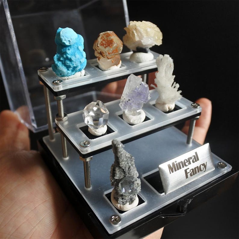 Perky Box for miniature Mineral，2.6 Inch Mini Perky 3 Tier Stepped Display Case, specimen display，mineral display nine grids Perky Box image 2