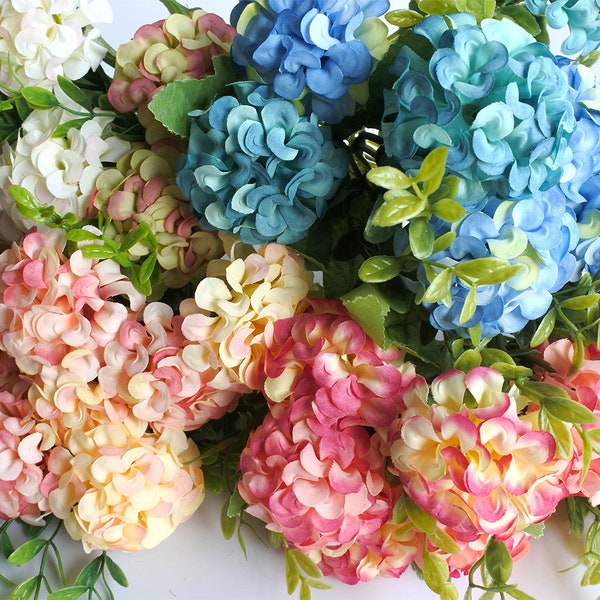 10pcs Heads Artificial Hydrangea Silk Flowers Bouquet, Party decoration, Wedding decor, Home Decor,   5 stems  Hydrangea bouque W008