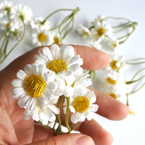 30 mini daisies ,6 stems Silk Flowers with stem, Millinery, Flower Crown, Hair Accessories, Corsage,DIY Wedding Bridal lf019 white daisy image 2