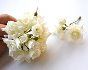 15 mini lose Rosen, weiße Farbe Seidenblumen, Hutmacher, Blumenkrone, Haarschmuck, Corsage, DIY Hochzeit Braut, weiße Rose lf016-white