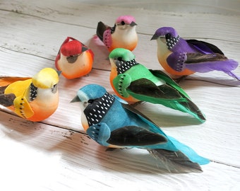 6 oiseaux champignons décoratifs artificiels, oiseaux en mousse à plumes de 10 cm, décoration d'oiseau de jardin rustique, ornement, mariage, couronne, bricolage(BD04)