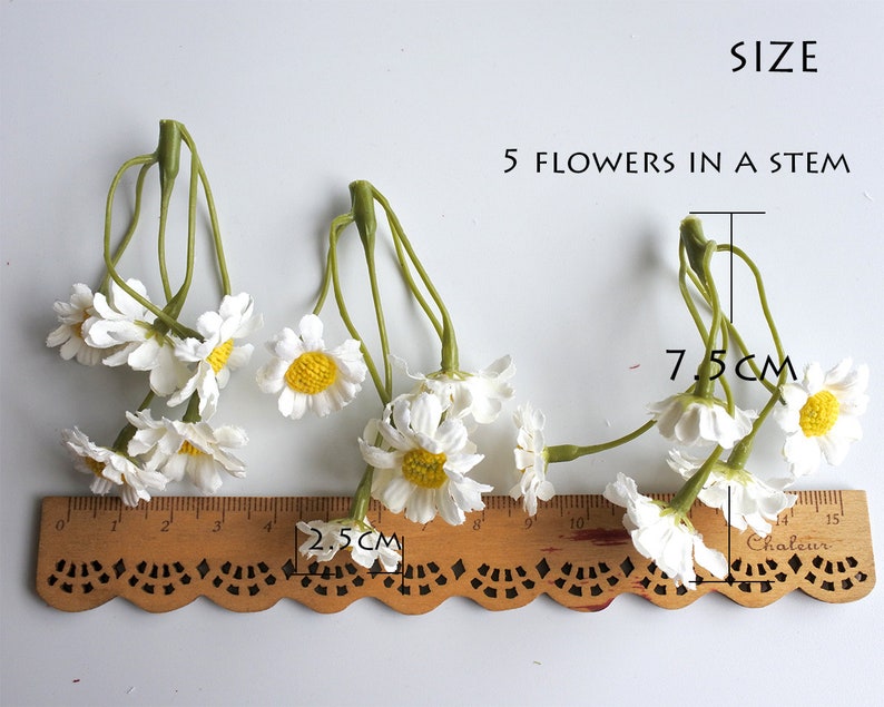 30 mini Gänseblümchen, 6 Stiele Seidenblumen mit Stiel, Haarschmuck, Blumenkranz, Haarschmuck, Corsage, DIY Hochzeit Braut lf019 white gänseblümchen 30pcs white