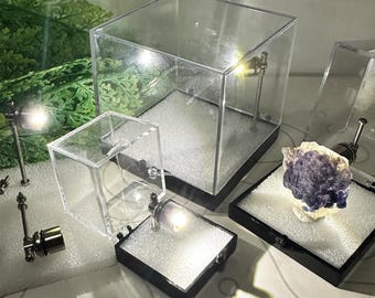 Perky Box with a mini white light for Crystals and Minerals, Display Case with foam, Thumbnail Mineral Specimen Display