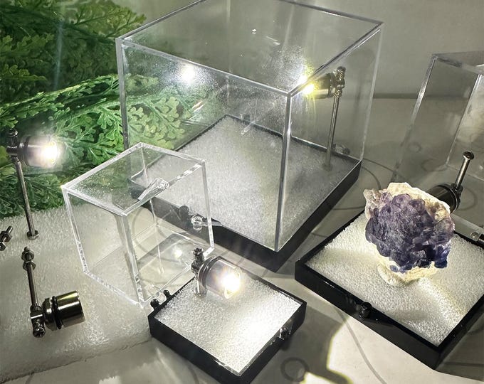 Perky Box with a mini white light for Crystals and Minerals, Display Case with foam, Thumbnail Mineral Specimen Display