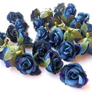 24pcs dark blue mini roses , Silk Flowers,Millinery, Flower Crown, Hair Accessories, Corsage,DIY Wedding Bridal, tiny rose lf009-blue