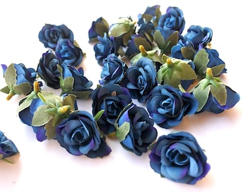 24pcs dark blue mini roses , Silk Flowers,Millinery, Flower Crown, Hair Accessories, Corsage,DIY Wedding Bridal, tiny rose lf009-blue