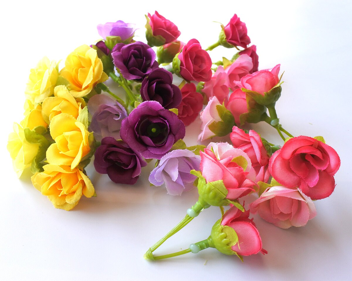 24 Mini Pink Roses , 8 Stems Silk Flowers,millinery, Flower Crown, Hair ...