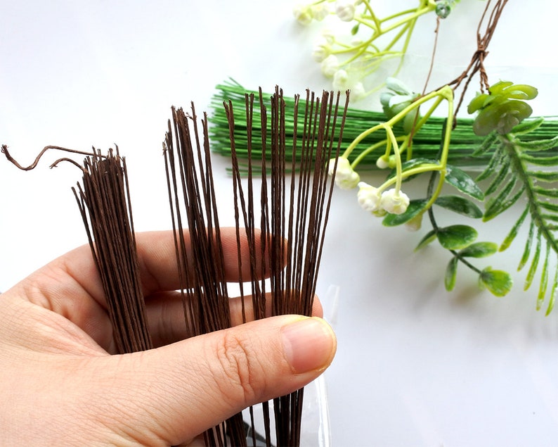 100 pieces Wire Stems ,Wire Stem for Artificial flowers, wire for Floral, Green Wire, Brown Wire,wrapped Artificial flower craft Gauge28 image 2