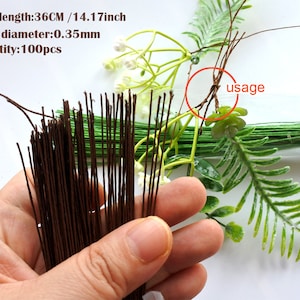 100 pieces Wire Stems ,Wire Stem for Artificial flowers, wire for Floral, Green Wire, Brown Wire,wrapped Artificial flower craft Gauge28 image 1