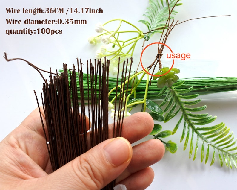 100 pieces Wire Stems ,Wire Stem for Artificial flowers, wire for Floral, Green Wire, Brown Wire,wrapped Artificial flower craft Gauge28 image 1