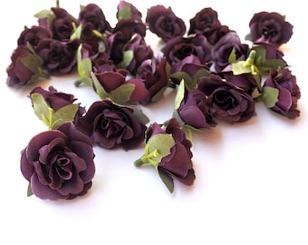 24 Stück dunkellila mini Rosen, Seidenblumen,Millinery, Blumenkrone, Haarschmuck, Anstecknadel, DIY Hochzeit Braut, lf009-dark purple