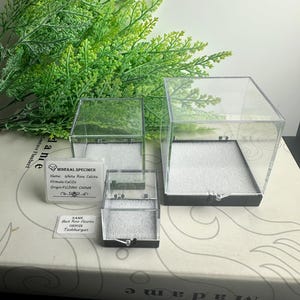 Set of 2 Perky Boxes  Display Case with foam  for Crystals and Minerals , Thumbnail Mineral Specimen Display,Label sticker can be customized
