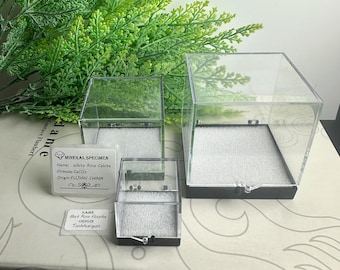 Set of 2 Perky Boxes  Display Case with foam  for Crystals and Minerals , Thumbnail Mineral Specimen Display,Label sticker can be customized