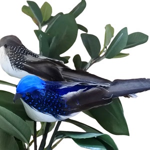 2 pájaros azules artificiales decorativos, pájaros de espuma con plumas de 6 pulgadas con clip, decoración rústica para pájaros de jardín (BD03)