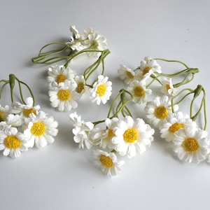 30 mini daisies ,6 stems Silk Flowers with stem, Millinery, Flower Crown, Hair Accessories, Corsage,DIY Wedding Bridal lf019 white daisy image 3