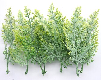 24 stycken konstgjorda dammiga blad med stjälkar, små utfyllnadsmaterial konstgjorda blad, utfyllnadsmaterial för bröllopsblommor, gulgrönt ormbunkeblad (AP006)
