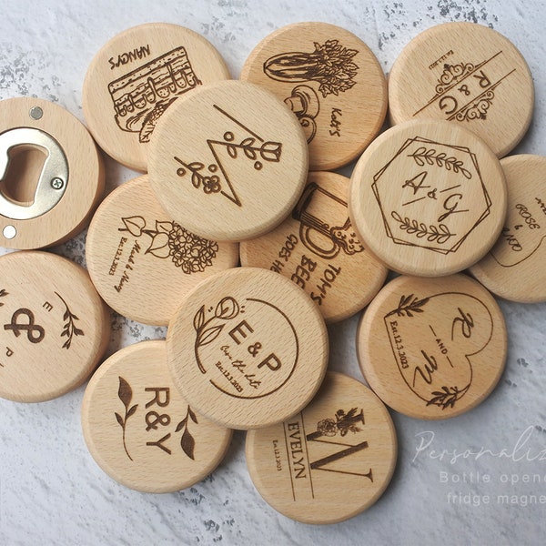 Personalized Wooden Bottle Opener,Personalized Fridge Magnet, Laser Engravable 6cm round beech Bottle Opener,Personalized Gift,Wedding Gift