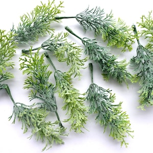 24 pieces Artificial Dusty stems Leaves，Small filler Artificial Leaves，Wedding Flower Crown Filler，yellow green Cypress leaf(AP004)