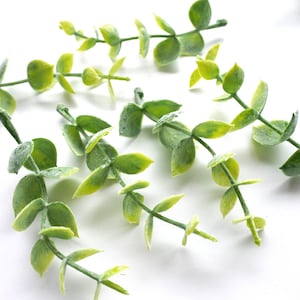 24 pieces Artificial Dusty stems Leaves，Small filler Artificial Leaves，Wedding Flower Crown Filler，yellow green Eucalyptus leaf(AP003)