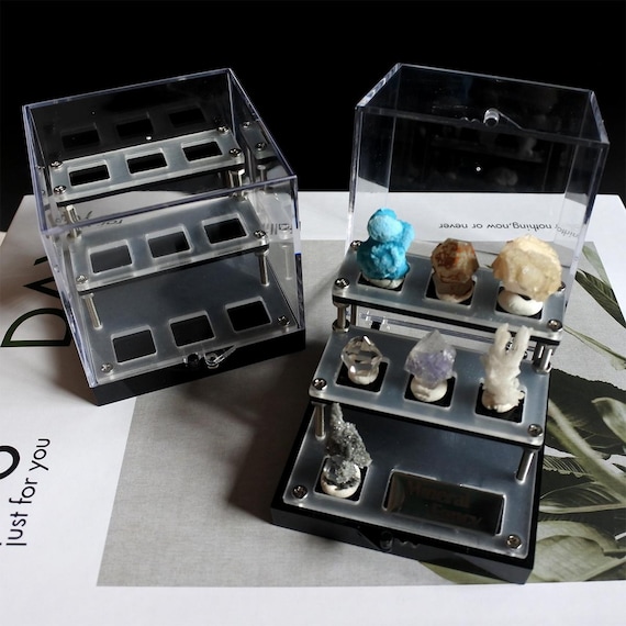 Perky Box for miniature Mineral，2.6 Inch Mini Perky 3 Tier Stepped Display Case, specimen display，mineral display nine grids  Perky Box