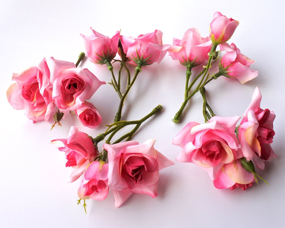 15 Mini Loose Roses , Pink Color Silk Flowers, Millinery, Flower Crown