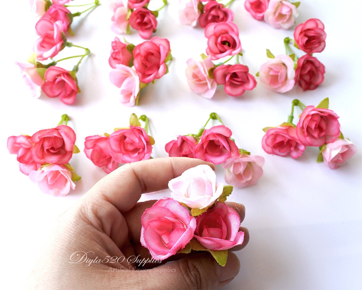 24 Mini Pink Roses , 8 Stems Silk Flowers,millinery, Flower Crown, Hair ...