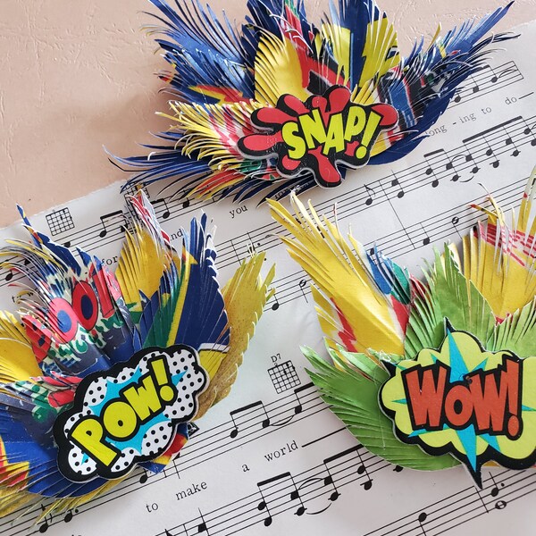 Snap! Pow! Wow! - Paper Feather magnets  set of 3