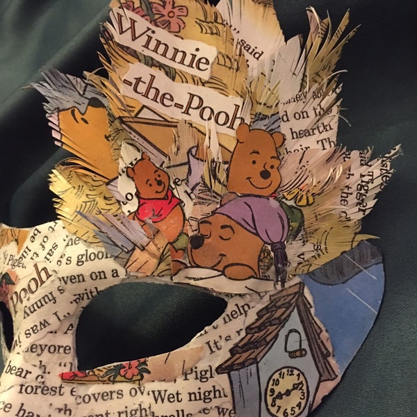 Winnie-the-Pooh Masquerade Mask- book page paper feathers