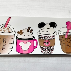 UV DTF Wrap 16 oz. size Starbucks Minnie Mickey Iced Coffee, Ready To Apply, Waterproof, No Heat Needed, Ready To Ship, Glass Cans