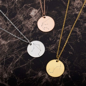 Naszyjnik z konstelacją zodiaku • Znak zodiaku • Prezent zodiakalny • Naszyjniki astrologiczne • Naszyjnik z dyskiem Srebro, wypełnienie złotem, różowe złoto