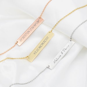 Custom Necklace Personalized Jewelry Dainty Rose Gold Bar Necklace Engraved Coordinate Bar Wedding Handwriting Gift for Her, Bridemaid Gift