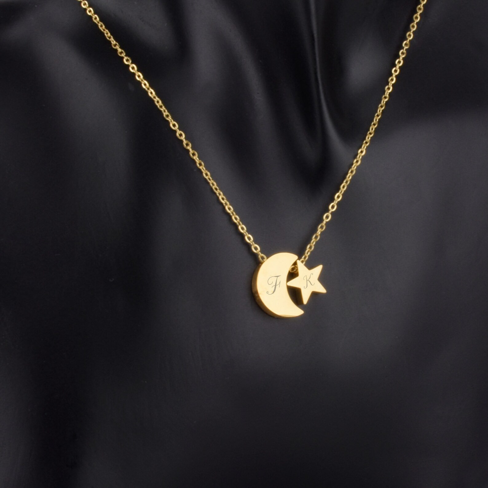 Moon and Star Necklace Personalized Dainty Celestial Jewelry Etsy — free download