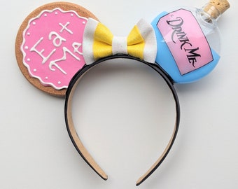 Alice in Wonderland Eat Me Drink Me Mickey Minnie Mouse Ears