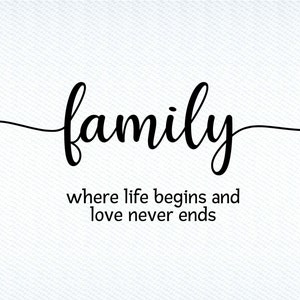 Familie wo das Leben beginnt und Liebe endet nie SVG, Familie Svg, Home Svg, Love Svg, Cut Dateien, Silhouette Dateien, Download, Druck, Familie SVG