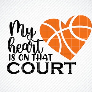 Mon coeur est sur ce terrain de jeu Fichier de coupe SVG, maman de basket-ball SVG, silhouette svg, svg cricut, basket-ball SVG, modèles de t-shirt