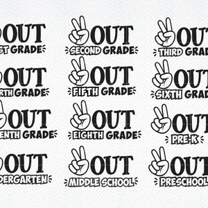 Paz fuera grado Svg, Paz fuera jardín de infantes Svg, Paz fuera Svg, Escuela Svg, Último día de escuela Svg, Último día de escuela Svg, Graduación Svg,
