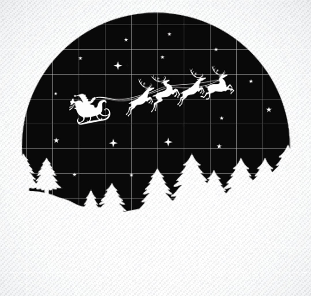 Santa's Sleigh, Stars and Trees Circle Stencil SVG , Santa Christmas ...
