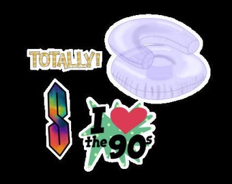 Pegatinas nostálgicas de los 90 / Años 90 / Pegatinas: Paquete de 4, Diseños retro